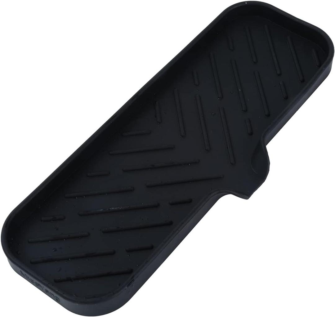 Silicone Bathroom Soap Dishes with Drain Spout-Bathroom and Kitchen Sink Organizer,Sponge Holder,Dish Soap Tray,Perfect for Dispenser,Scrubber,Bottle,Cup on Sink or Counter-Black 12"4"