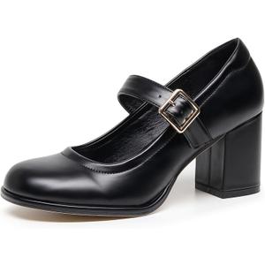 VenusCelia Women's Mary Jane Pump Heeled Shoe (8, Black)