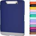 Piasoenc Clipboard with Storage, 8.5 x 11 Organization Box with Pen Holder and A4 Legal Paper Folder, Heavy Duty Plastic, Folio & Side-Opening, Low Profile Clip for Nurses, Teachers,Navy Blue