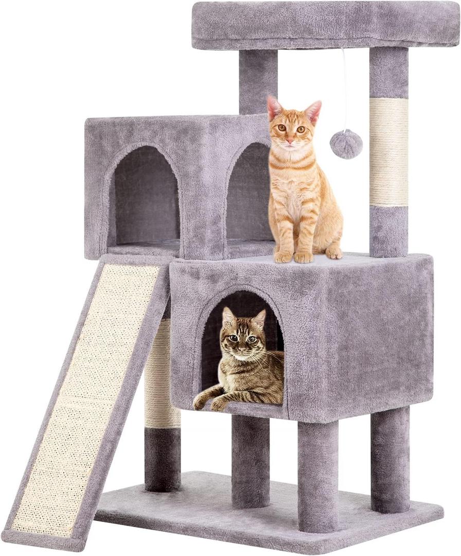 BestPet 36 inches Cat Tree for Indoor Cats Cat Tower with Scratching Posts Multi-Level Cat Furniture Condo with Ramp, Perch Spacious Cat Cave & Funny Toys for Kittens House, Dark Grey