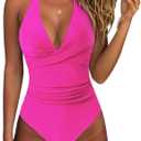 SUUKSESS Women Sexy Tummy Control One Piece Swimsuits Halter Push Up Bathing Suits (Medium, #1 Hot Pink)