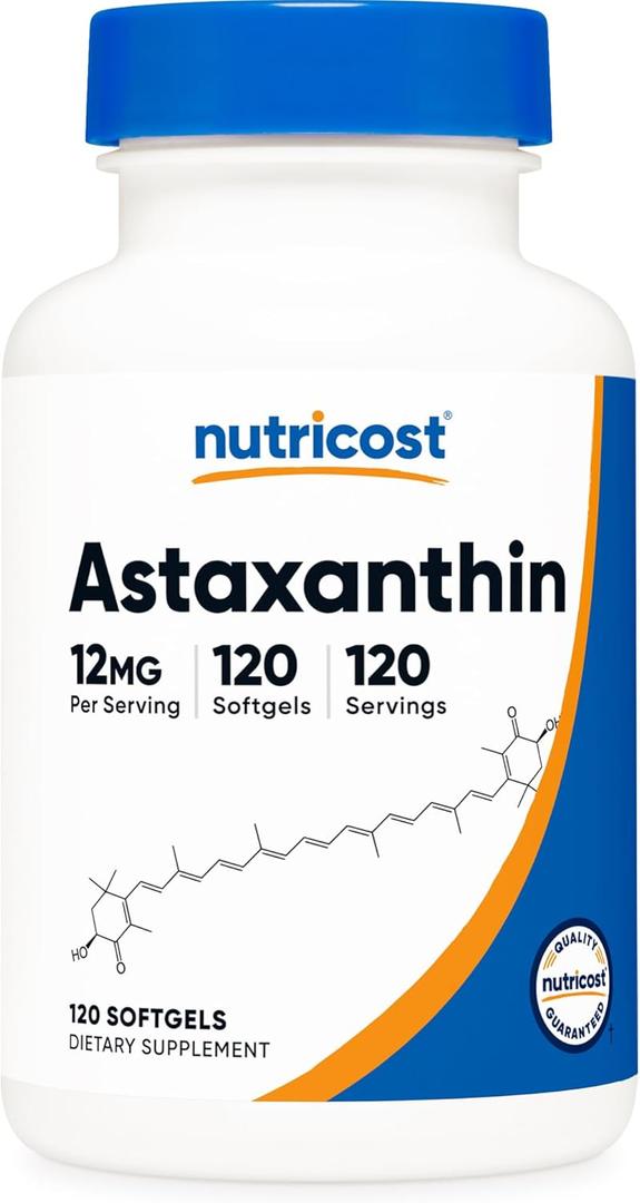 Nutricost Astaxanthin 12mg, Non-GMO and Gluten Free, 120 Softgels (4 Month Supply) Best By: 10/2028