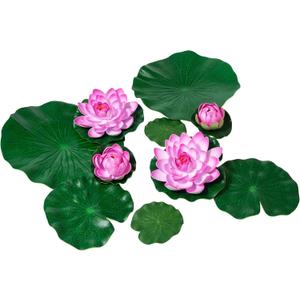 Fake Lily Pads, 10 PCS Artificial Lotus with Water Lily Pad, Realistic Water Floating Foam Lotuses Pads, Pink Artificial Floating Lotus Decor with Pad for Home Outdoor Ponds