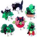 6PC Cat Badge Reel | Cute Funny Black Kitty Cats Animal Badge Reels Retractable ID Name Clip Card Holder Badges for Peds Vet Kawaii Nurse Office Nursing RN Paediatrics Social Work Accessories