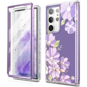 SURITCH for Samsung Galaxy S23 Ultra Case, [Built-in Screen Protector] [Dual-Layer Protection ] Full Protection Shockproof Rugged Bumper Phone Cover for Samsung S23 Ultra 6.8 Inch - Purple Cosmos
