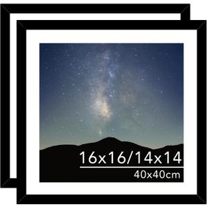 2 Pack 16x16 Picture Frame Black with 14x14 Mat for 40 x 40cm Diamond Art Painting, Display Photo 14x14 with Mat or 16 x 16 Without Mat, Wall Hanging Large Frame with Plexiglass, Black