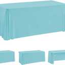 HAORUI Open Back Table Skirts, 4Pack Rectangle Wrinkle Resistant Table Clothes, Ruffles Elastic Table Cover for Banquets, Weddings, Parties (6ft Baby Blue)