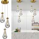 Raindrop Pendant Lights Kitchen Island Teardrop Gold Hanging Light Fixtures Clear Solid Glass Pendant Light Modern Chandeliers for Dining Room Porch Corridor Living Room(3-Light)
