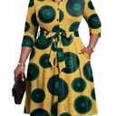 FANDEE Women's Plus Size Maxi Dress V-Neck A Line Midi Dresses for Spring Summer Fall African Print-Yellow Green Polka Dots 2XL