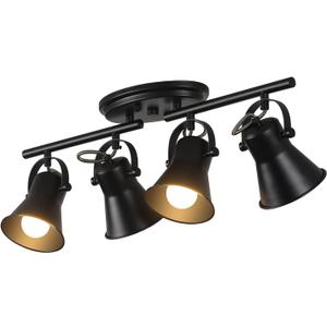 4-Light Track Lighting Kit, Directional Ceiling Light, Industrial Black Kitchen Track Lighting Fixtures Ceiling for Kitchen, Living Room, Dining Room, Hallway.