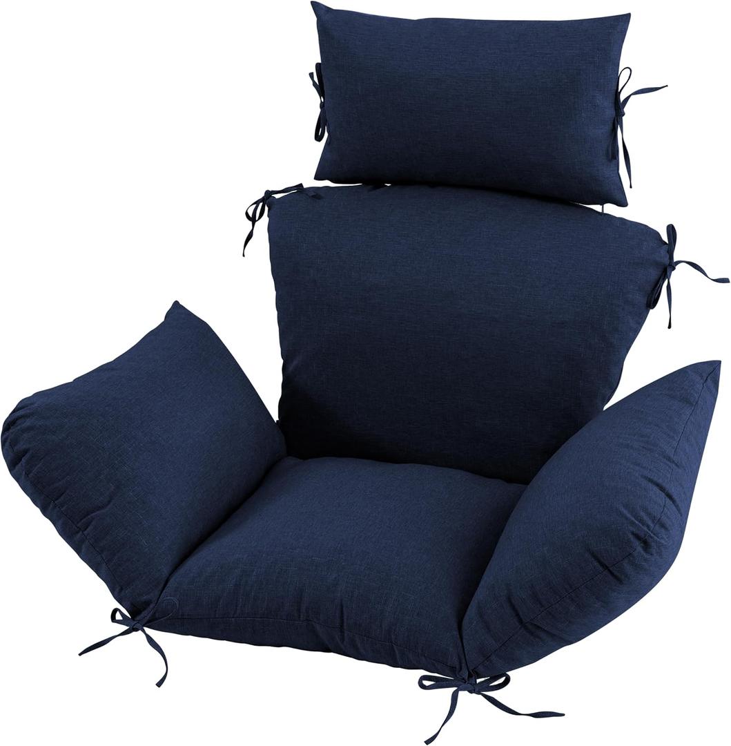 Egg Chair Cushion with 8 Securing Straps, Water-Repellent & Fade-Resistant Faux Linen, Removable Cover, Replacement Cushion for Most Single Outdoor Hanging Swing Egg Chairs Navy