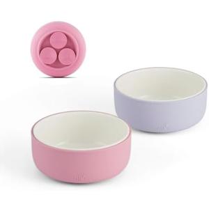 Elk and Friends Kids Porcelain Bowls with Silicone Suction Sleeves | Suitable for Babies/Toddlers | Microwave & Dishwasher Safe | Stay Put Dinnerware | Snack Dishes | 2 Pack