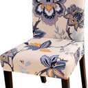 Chair Covers for Dining Chairs Set of 6, Stretchy Soft Parson Chair Covers Removable Washable Kitchen Dining Room Chair Slipcovers with Elastic for Universal Fit (Beige Flowers)