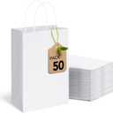 MESHA White Gift Bags 5.25 x 3.75 x 8 Inch 50 Pack,Small Paper Shopping Bags with Handles Bulk,Heavy Duty Reusable for Business, Birthday, Wedding, Party Favors, Made in USA