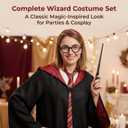 Wizard Costume for Adults, Men's and Women's Robe Set with Tie Wand Glasses for Halloween Cosplay (M)