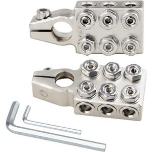Battery Terminal Connectors, 12-Way Battery Distribution Block, 8AWG up to 4/0(XL) AWG Gauge Positive and Negative (+/-)(Pair) for SAE/DIN/EN Tapered Top Post