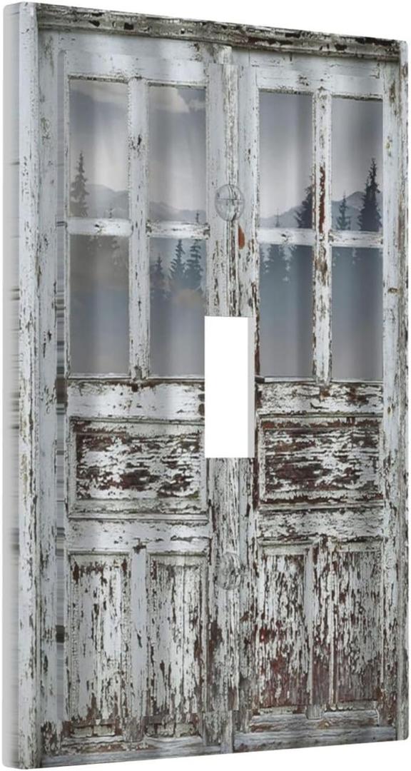 Decorative Switch Plate Covers Rustic Farmhouse Wood Barn Door 1 Gang Wall Plate Single Toggle Light Switch Cover Plate Jumbo Electrical Switchplate Receptacle Faceplate for Bedroom Home Decor