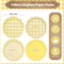 64PCS Yellow Gingham Paper Dessert Plates - 7 Inch Disposable Round Checkered Dinner Plates for Birthday Baby Shower Wedding Picnic Party Supplies, 4 Styles