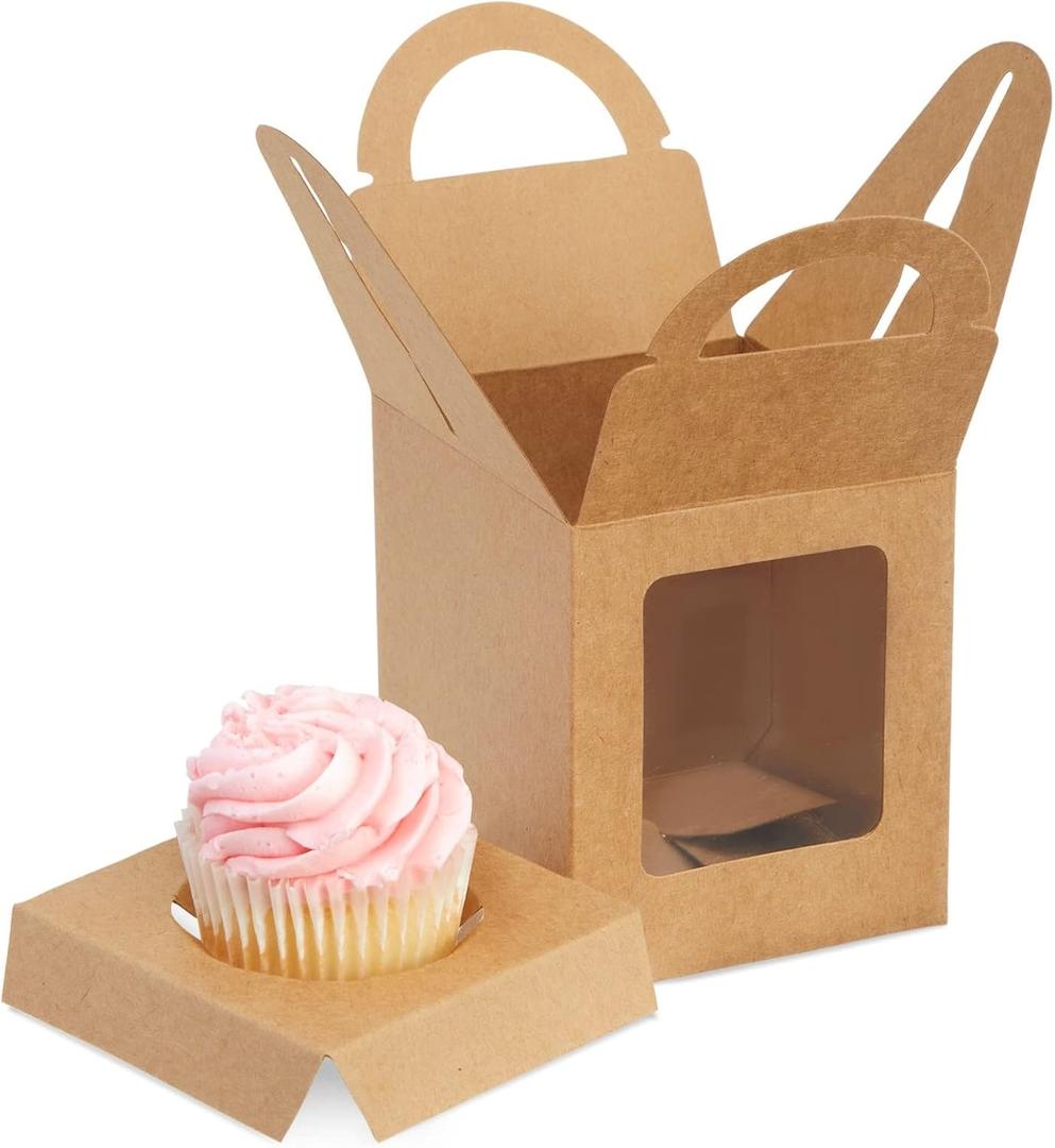 Juvale Single Cupcake Boxes with Inserts for Bakery - Individual Kraft Paper Packaging Containers for Dessert and Candy Apple (3.7 Inch) - 50-Pack Cupcake Containers