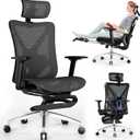 GABRYLLY Ergonomic Office Chair with Adjustable Lumbar Support, 3D Armrests & Headrest, 135 Reclining Chair with Footrest & Large Steel Base,300LBS Swivel Desk Chair(GYMN01) (Black)