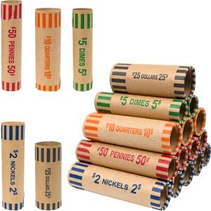 L LIKED Preformed Coin Roll Wrappers (60 Assorted) -12 Quarters, 12 Pennies, 12 Nickels 12 Dimes and 12 Dollars (60 pcs)