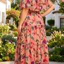 Plus Size Chiffon Off The Shoulder Maxi Long Floral Summer Casual Beach Boho Sundress Women 2024
