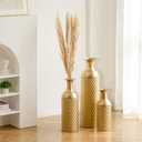Sziqiqi Tall Gold Floor Vase: 27in Large Metal Floor Vase Decorative Tall - Set of 3 Modern Honeycomb Texture Big Standing Vases for Living Room Dining Bedroom Home Corner Hallway Indoor Office