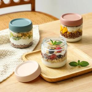 3-pack Glass jars with Airtight Lids, Overnight Oats Containers with Lids, Wide mouth Mason Salad jars, Glass Food Storage Containers for Snacks Yogurt Spice Sugar