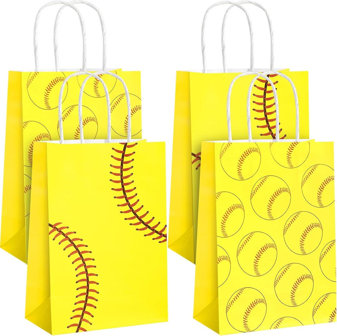 2 x 16 Pcs Softball Party Treat Bags,Softball Gift Bags,Softball Goodie Favor Treat Bags,Softball Treat Candy Bags with Handle,Softball Present Bags for Sport Softball Birthday Party Decorations Supplies