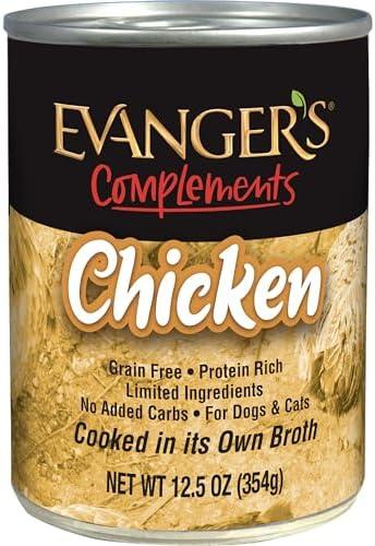 Evanger's Complements Grain Free Chicken for Dogs & Cats – 12 Count, 12.5 oz Each – Single Protein, Grain & Gluten Free, Limited Ingredients, Nutrient-Rich Broth – Wet Dog & Cat Food