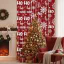 Moukeren 4 Pack Winter Foil Fringe Curtains 3.3 X 6.6 ft Winter Snowflake Foil Curtain Backdrop Wonderland Backdrop Streamers Photobooth Props for Christmas Holiday Party Decor (Blue,Tree)(Red,Snow)