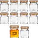 eispap 10Pcs 2oz Square Mini clear Glass Jars Small Honey Jars with Lids for Spice Canning Mason Gifts Candy Honey Wedding Party Favors DIY Crafts Food Storage 4.5 x 5.6cm (10, Rose Gold lid, Mini)