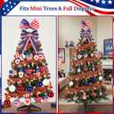 4th of July Christmas Tree Decorations Set with LED Light - Patriotic Red White and Blue Hanging Ornaments, Star Garland & Wreath Bow Tree Topper for Independence National Memorial Day Party