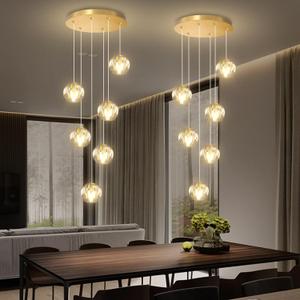 6 Light Modern Glass Chandeliers High Ceiling LED Dimmable Chandelier for Foyer Spiral Chandeliers for Staircase Living Room Gold