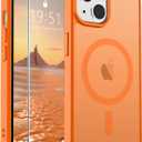 SUPFINE Magnetic for iPhone 14 Case & iPhone 13 Case with Screen Protector (Compatible with MagSafe)(Military Grade Drop Protection) Translucent Matte Shockproof Phone Cover,Starry Orange