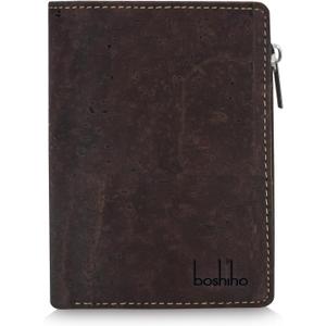 Eco Cork Friendly RFID Blocking Wallet Bi-fold Card Holder Vertical Wallet With Zippered Coin Purse & ID Window (Brown)