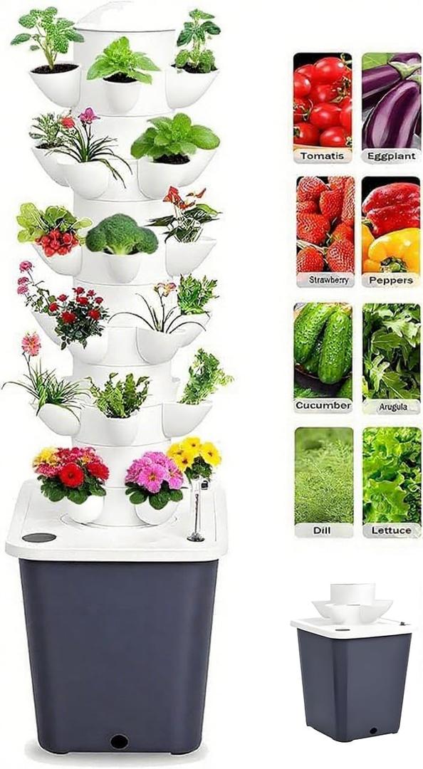 Hydroponics Growing System, 30 pods Hydroponics Tower Growing System Indoor Vertical Garden Planter Indoor Smart Garden Kit with Pump and Movable Water Tank Vegetable Plant Gift for Gardening Lover, 10 inches