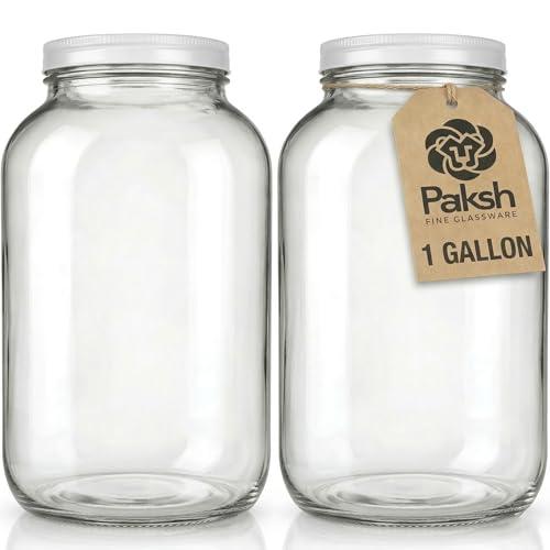 1 Gallon Glass Jar With Lid – 2 Pack Large Glass Jar With Airtight Metal Lids - USDA Approved BPA-Free Dishwasher Safe, Wide Mouth Sun Tea Jar, Gallon Mason Jar for Storage, Fermenting, And Brewing