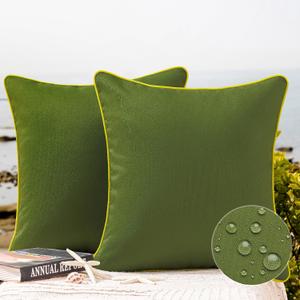 Phantoscope Pack of 2 Outdoor Waterproof Throw Pillow Covers with Contrast Piping, Decorative Square Cushion Case Patio Pillows for Couch Tent Sunbrella, Dark Green 20x20 inches (20" x 20" (Pack of 2))