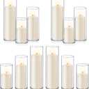 24 PCS Ivory White Pillar Candles with Glass Candle Holders Clear Hurricane Candle Holders Glass Cylinder Vases for Centerpieces Wedding Party, Event, Home Office (12 Candles+12 Candle Hoders)