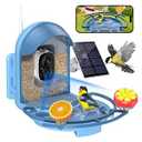 Bird Feeder with Camera, 2K HD Camera Birds Feeder with Bath Wireless Outdoor, Solar Powered Bird Watching with APP Control, Night Vision, Motion Detection Alerts, IP66 Birdfeeder for Backyard, Blue