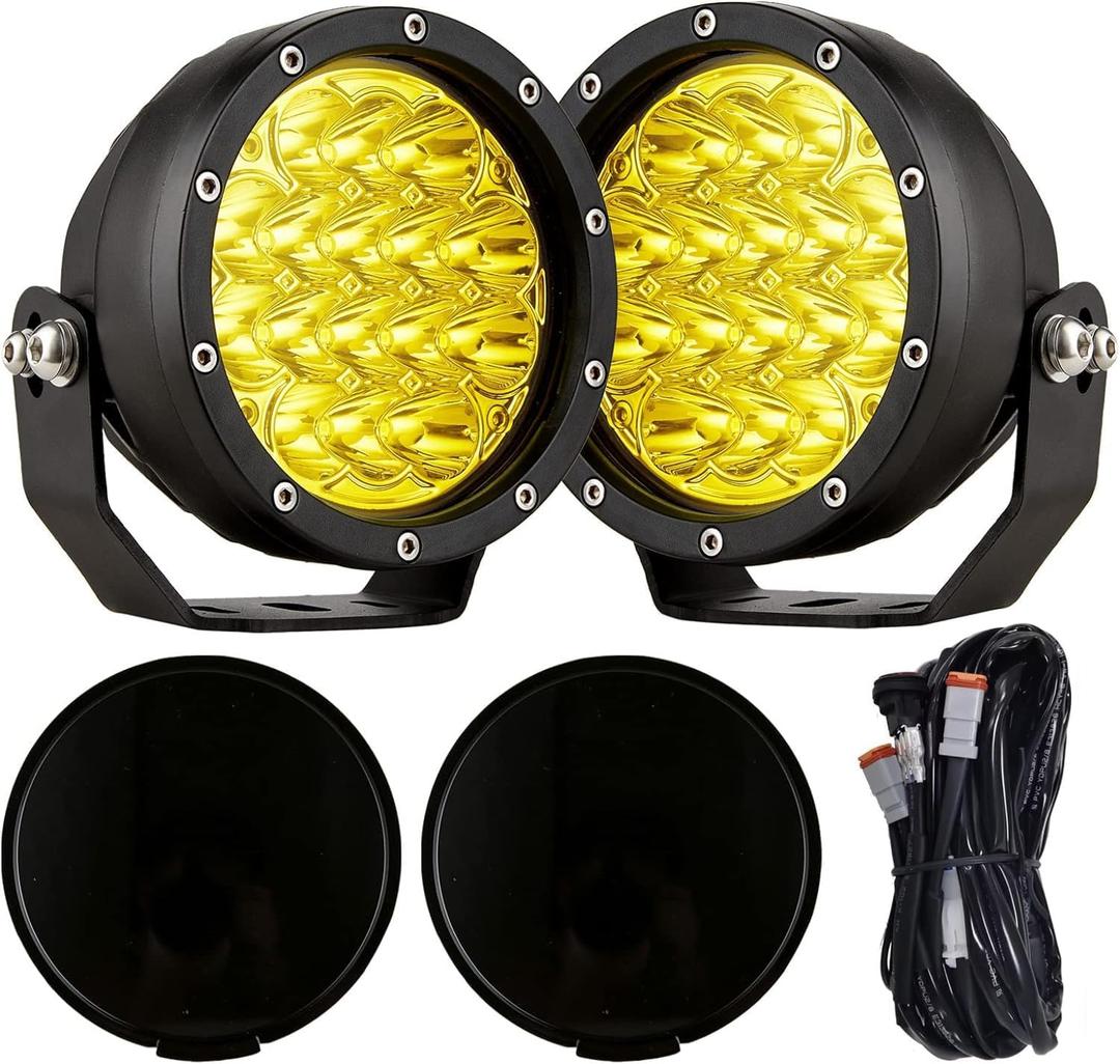 BIGLION.X 5Inch 160W Round Offroad Lights 18800LM LED Amber Fog Lights Yellow Driving Light Bar Off Road Spot Light Pods With Wiring Harness IP69K for Car Trucks SUV