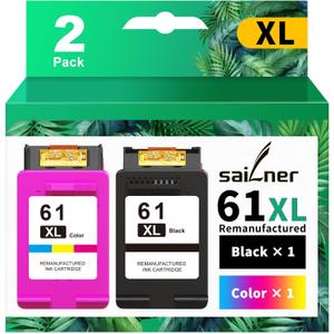 SAILNER 61XL Ink Cartridge Replacement for HP Ink 61 Black and Color Combo Pack 61XL for Envy 4500 4501 4502 5530 Officejet 4630 4635 Deskjet 1000 1010 2540 Series Printer 61 Ink, 2-Pack