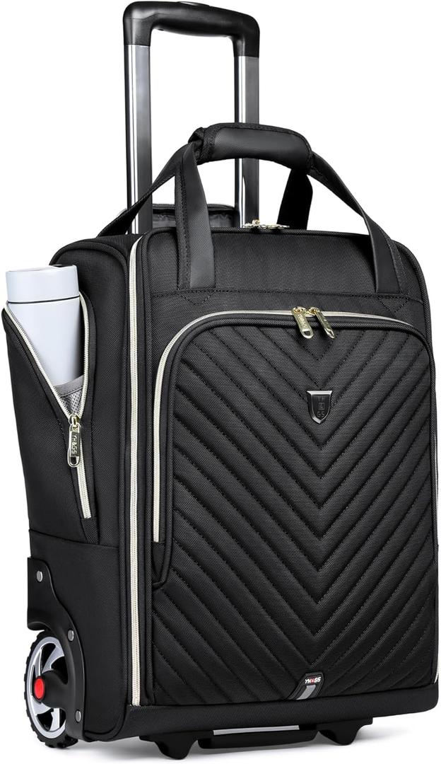 Carry-On Underseat Luggage with Wheels,18 inch Carry-on Luggage for Airlines,Underseat Lightweight Suitcase for Women,Softside Overnight Luggage for Business Travel (golden zipper)