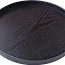Round Solid Wood Serving Tray Extra Large Tea Coffee Snack Food Meals Serving Plate Non-Slip Kitchen Party Bar Server Ottoman Tray Breakfast Tray with Raised Edges (18inch/45cm) Black
