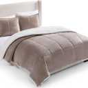 UGG Blissful Queen Comforter Set with 2 Pillow Shams, Reversible Fluffy Bed Comforter, Ultra Warm Winter Bed Set, Down Alternative Bedding, Full/Queen Size, Light Brown Fawn