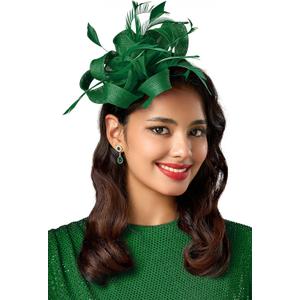 BABEYOND Fascinator Hats for Women - Tea Party Hats Fascinators Kentucky Headband Derby Hat Wedding Feathers Ribbon Headwear (Dark Green)