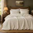 SLEEP ZONE Queen Comforter Set, Beige Diamond Jacquard Bedding Set 3 Pc