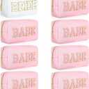 Mixweer 8 Pcs Bridesmaid Cosmetic Bags Bulk Bridesmaid Proposal Gift Embroidered Letter Patch Bride Bachelorette Makeup Bags Travel Pouch Wedding Party Favor for Bridal Shower(White and Pink)