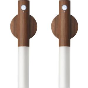 Wooden Motion Sensor Lights Indoor - Magnet Body Hallway Rechargeable LED Wireless Battery Operated Wall Sconce, Portable Decor Torch Night Lighting for Bedroom (Walnut Wood 2PCS)
